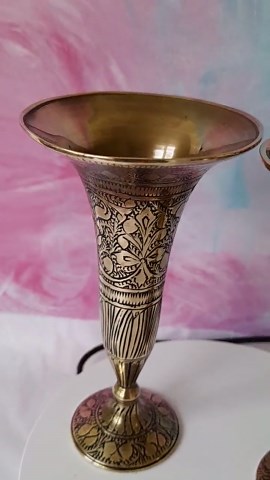 2 Indian Etched Brass Vases; Small Brass Candlesticks; Black Enamel Table Decor - Etsy