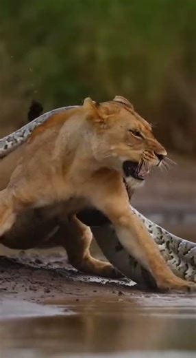 Will the python manage to swallow the lion? 🐍 Epic battle of nature #wildlife #python #lion