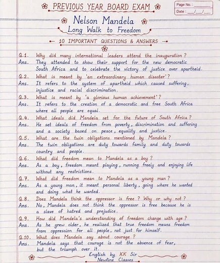 long walk to freedom, Nelson mandela class 10th english chapter summary and questions answers