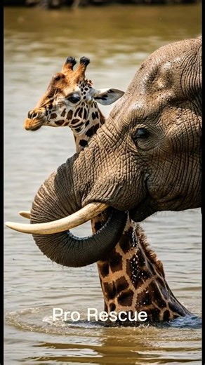 Brave Elephant Saves Baby giraffe From River Flood! #animals #wildlife