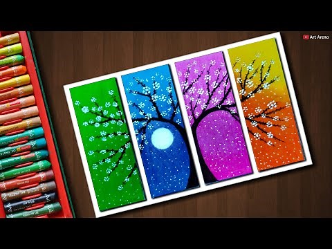 Flower Tree drawing with Oil Pastels - step by step