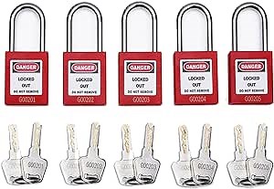 Genring Safety Lockout Tagout Locks Safe Padlocks, 5pcs Set Safe Padlocks with 2 Keyed Differently Loto Safety Padlocks Loto Locks for Lock Out Tag Out Stations and Devices, Red