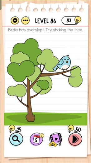Birdie has overslept.Try shaking the tree | Brain test level 86