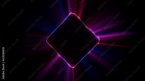 Abstract neon background. A shiny rhombus. An empty rhombus with a neon halo. Slow rotation of light with reflection. A bright shape. 4K 3D loop animation