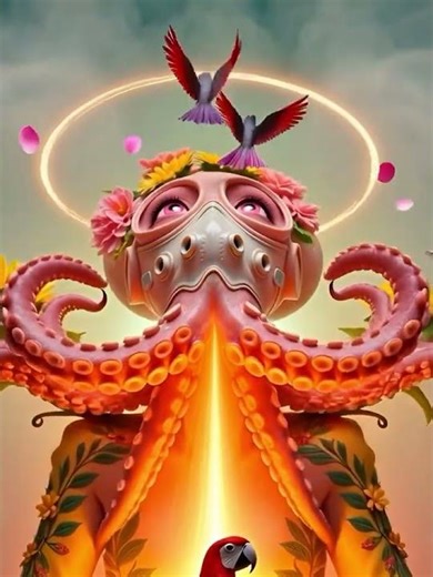 03. Surreal Hybrid Ritual: Animal-Human Morphing with Birds and Plants in Hypnotic Dance #digitalart
