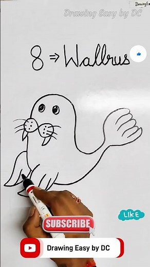 drawing from number 8 |How to draw a wallrus | walrus drawing easy | wallrus drawing easy #drawing