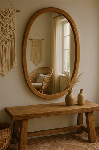 Handmade Walnut Wood Mirror - Mid-century Oval Farmhouse Frame - Etsy