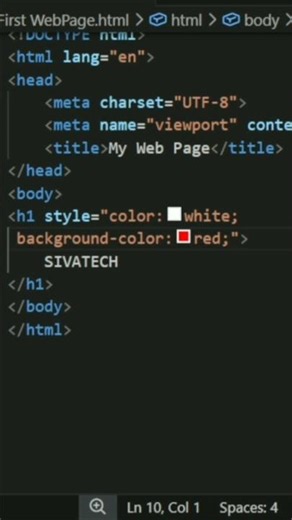 HTML H1 Text Color & Background Color | Inline CSS Tutorial for Beginners #shorts