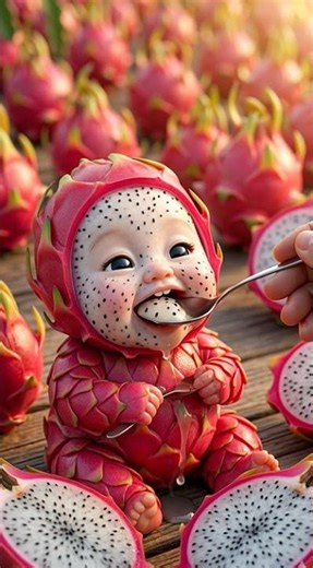 Dragon Fruit Baby Eating ASMR! 🐉 Cute AI Viral Feeding