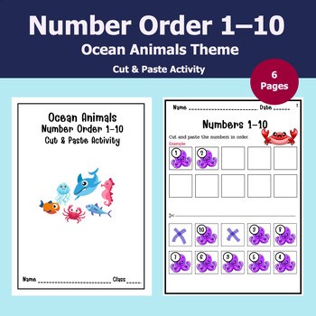 Number Order 1–10 Worksheets | Ocean Animals | Cut & Paste Activity