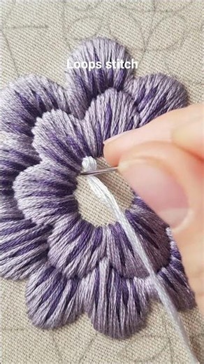 Loops stitch flower embroidery💜 #embroidery #tutorial #diy #handmade #art #craft #stitch #flowers
