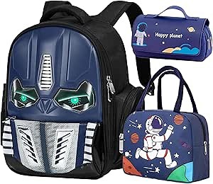 Kids Backpack for School, Boys Backpack with Lunch Bag and Pencil Case, Robot Backpack for Boys, Mochila Para Niños