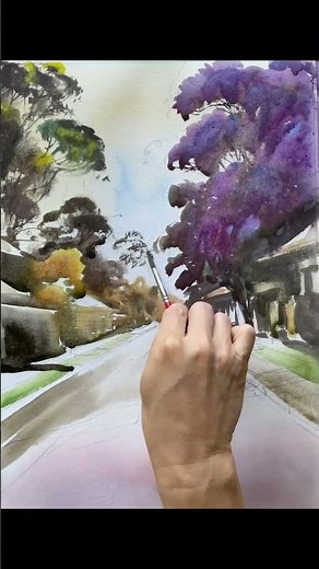 Advanced Watercolour Demonstration | How to Paint Jacarandas After Rain with Reflections #watercolor