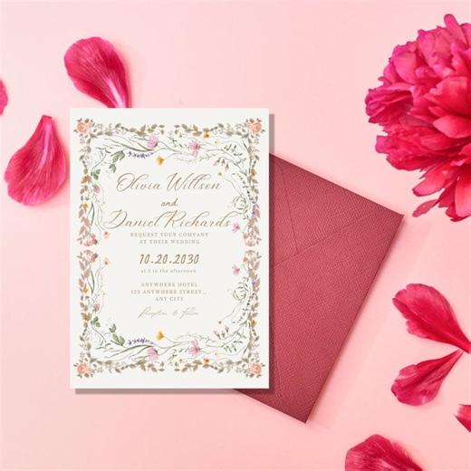 Elegant Wildflower Wedding Invitation, Canva Template (digital Download) - Etsy
