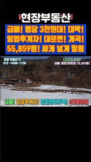 급매 임야매매 평당3천원대 임업후계자 자연인 55859평 #급매 #단양 #임야 #방북리 #싼임야 #임업후계자
