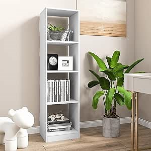IFANNY White Bookshelf, Vertical Bookcase with 4 Cubes, Wood Bookcases & Bookshelves, Modern Book Shelves for Bedroom, Living Room, Home Office (1)