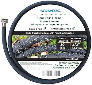 Atlantic Short Soaker Hose 10 FT x1/2" Garden Soaker Hose, Water Seeper Hoses for Foundation Watering, Garden Beds, Garden, Lawn and Plants