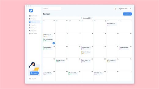 Flutter Beautiful UI - CalendarPage of CRM