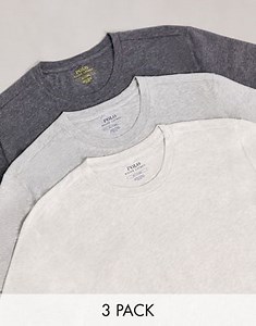 Polo Ralph Lauren lounge 3 pack t-shirts in heather/grey/charcoal with logo | ASOS