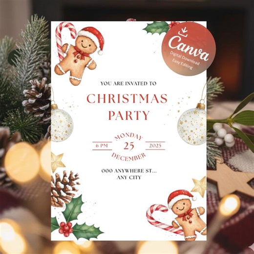 Editable Christmas Invitation Printable Holiday Party Canva Template | Christmas Dinner, Kids Party & Corporate Invite Instant Download - Etsy
