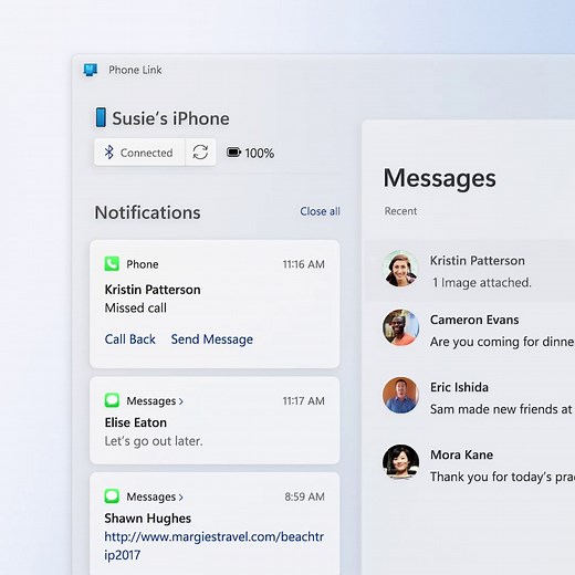 📱🔗💻 = 💙 iPhone® users will never miss a call or text again, coming soon with Phone Link. Learn more: https://msft.it/61865YbV2 | Windows