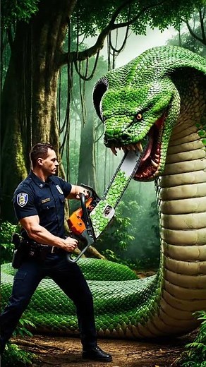 Police Officer vs Giant Green Python | Heroic Cop Fights Mega Serpent with Chainsaw