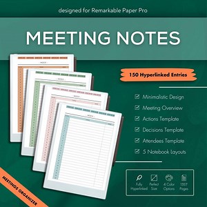 Remarkable Paper Pro Meeting Notes Template: Hyperlinked PDF (4 Colors) - Etsy