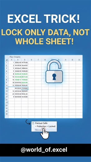How to Lock Only Data, Not a entire sheet. #excel #lock @WorldofExcelBasictoAdvanced