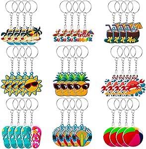 Remuuly 36 Pcs Summer Beach Favors Keychain Bulk Hawaiian Pool Party Keychains Hawaii Keychain Luau Beach Charms Tropical Hanging Pendant Summer Key Ring for Party Favors Supplies Gifts