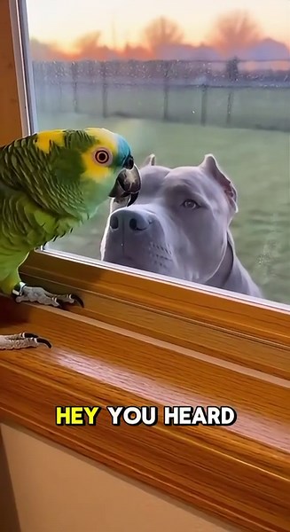 Parrot vs Pitbull through the window… Percy yelling “COME BACK DOG!” and Diesel just staring 😭🦜🐶 This standoff is killing me. #realshocklens #parrot #dog #funny #fypシ