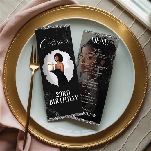 Editable Birthday Picture Menu, Full Picture Menu and Drink Card, Event Menu Template, Birthday Dinner Table Menu, Canva Template - Etsy