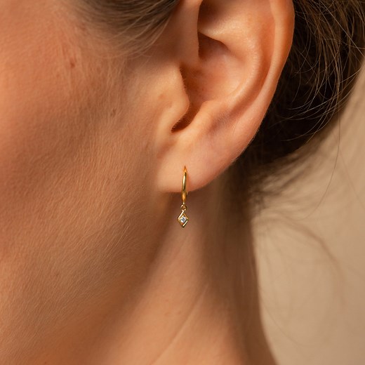 Dangling Hoop Earrings by Caitlyn Minimalist • Dainty Diamond Charm Earrings • Minimalist Huggie Hoops • Gifts for Her • ER313 - Etsy