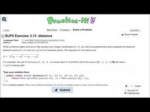 Java Practice It || 3.11 distance || method basics, parameters, return, math.