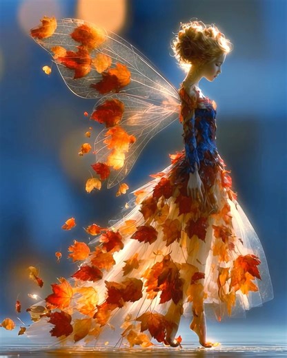 Little Dreamer on Instagram: "🧚‍♀️Sunlight stitched into wings, they dance at dawn, declaring goodbye in color, and hello in magic.🧡 In the golden hush of dawn, when the world still dreams and the air hums with quiet wonder, the fairies of autumn awaken. With wings spun from sunlit petals and veined leaves, they dance upon your windowsill, tiny heralds of change, sipping the amber rays that spill like honey across the glass. Each flutter is a spell, each twirl a tribute to the se