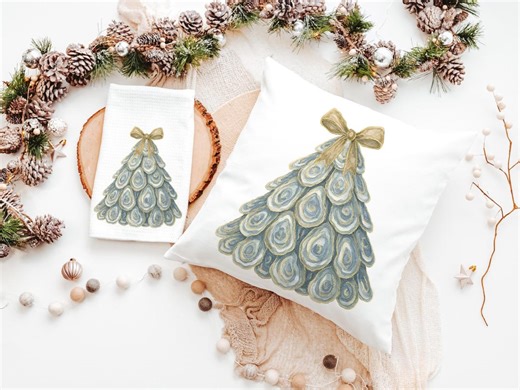 Oyster Shell Christmas Tree Throw Pillows for Couch, Coastal Christmas Kitchen Towels for Winter, Oyster Christmas Gifts for Neighbors, Best - Etsy
