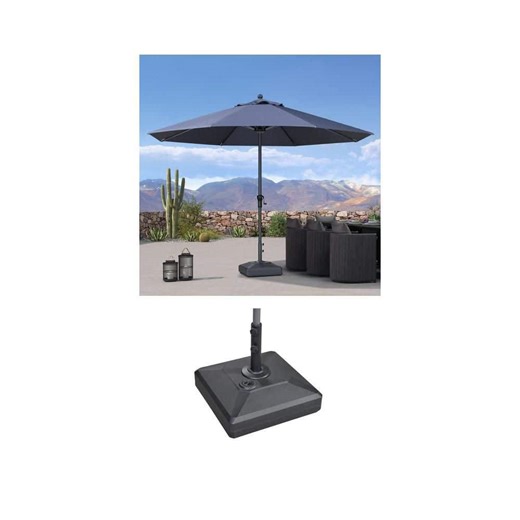 PURPLE LEAF 11 ft. Octagon Navy Blue Patio Umbrella and 154 lbs. Black Umbrella Base - The Home Depot
