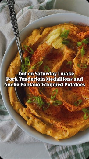 For good reason this recipe for Pork Tenderloin Medallions is the most viewed on my website! Cutting the tenderloins into medallions allows you to treat them just like you would a fancy steak at a fraction of the cost. All it takes is seasoning them well and basting in a little bit of butter and you wouldn’t know this isn’t the fanciest steak from a restaurant. I pair them with my Ancho Poblano Mashed Potatoes. To make them dice and boil 3 pounds of Yukon gold potatoes, great one block of sharp 