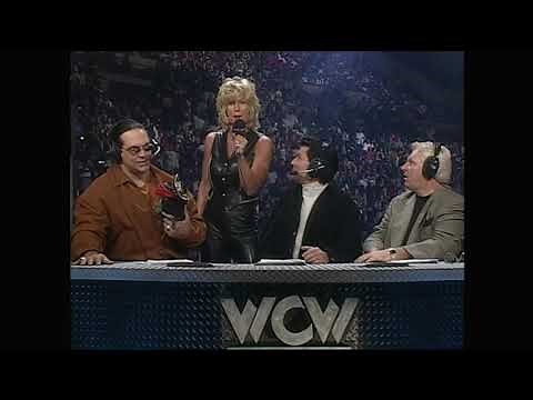 Madusa (Alundra Blayze) throws the WWF Women's title in a Trash can on WCW Nitro!