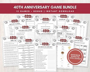 40th Wedding Anniversary Games Bundle, 12 Printable Party Games   Bonus for Ruby Anniversary, Fun Activity for a Big Group, Instant Download - Etsy