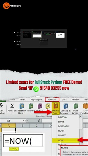 What is NOW Function in Excel | Date and Time Functions | Python Life