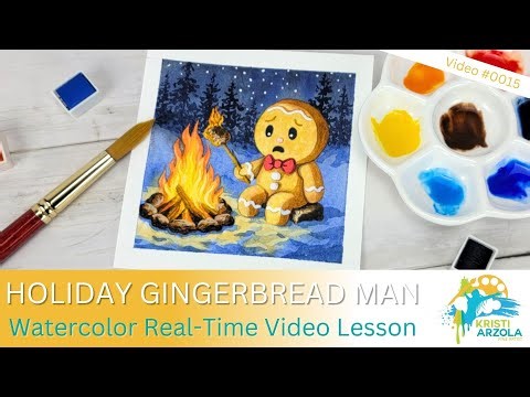 Holiday Gingerbread Man Roasting a Smore | Real-Time Realistic Watercolor Lesson for Beginners