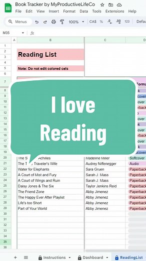 I love reading and I love spreadsheets so I made this Book Tracker for Google Sheets and Excel. #BookTracker #Spreadsheet #BookSpreadsheet #ReadingDashboard #BookStats #ReadingGoals #TikTokBooks #BookTok