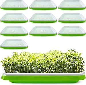 Pack 10 Seed Sprouter Tray with Drain Holes,Seed Germination Tray Kit BPA Free Nursery Tray,Soil-Free Big Capacity Healthy Wheatgrass Grower Sprouting Container Kit..
