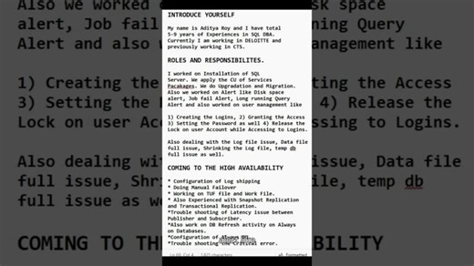 SQL Server DBA Interview | Tell me About Yourself 🎤( Best Answer for 3-9 years of Experience | DBA GUARDIANS