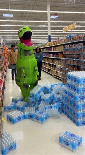 Inflatable Dinosaur Destroys Store!