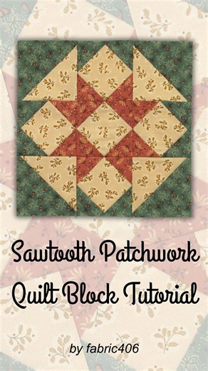 The Sawtooth Patchwork quilt block is a timeless favorite that’s as versatile as it is beautiful. This 12" block features a bold star at its center, framed with simple diamond shapes that create striking points and movement. Made with just half-square triangles and square-in-a-square units, it’s easy enough for a beginner while still offering plenty of room for creative fabric choices. This traditional block is a classic that shines on its own or as part of a larger quilt. Link is in the first c