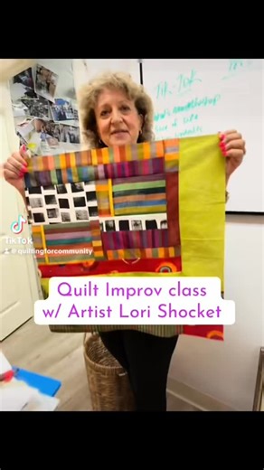 Our studio was buzzing yesterday for Improv Quilting with Lori Shocket. From spontaneous cuts to unexpected fabric pairings, the results were stunning. | Quilting For Community