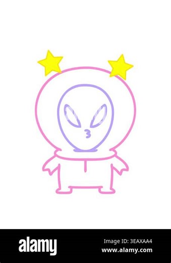 spinning stars animation of line doodle of a small alien looking thoughtful icon Stock Video Footage - Alamy