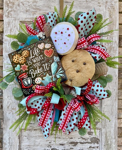 Cookie Kitchen Wreath | 'life is What You Bake It' Sign, Farmhouse Decor - Etsy
