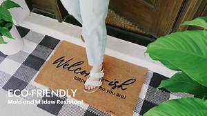 MAINEVENT Funny Greetings Dog Door 50x15 Inch, Large Funny Dog-Lover Mat, Oversized Welcome Mat for Covered Outdoor Area, Long Front Doormat Entrance